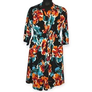 Floral Print Dress with Tie Waist - XL
